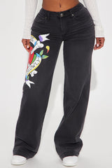 Ed Hardy Love Kills Slowly Stretch Wide Leg Jeans - Black Wash
