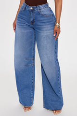 Kenzie Non Stretch Barrel Leg Jeans - Medium Wash