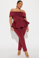 My Pretty Peplum Pant Set - Burgundy