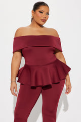 My Pretty Peplum Pant Set - Burgundy
