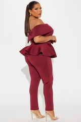 My Pretty Peplum Pant Set - Burgundy