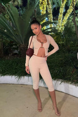 Jazmine Long Sleeve Snatched Capri Pant Set - Cream