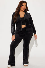 Playboy Iconic Velour Zip Front Hoodie - Black