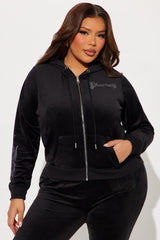 Playboy Iconic Velour Zip Front Hoodie - Black