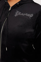 Playboy Iconic Velour Zip Front Hoodie - Black