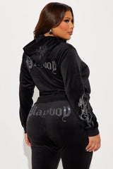 Playboy Iconic Velour Zip Front Hoodie - Black