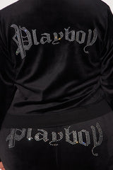 Playboy Iconic Velour Zip Front Hoodie - Black
