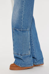 Press Rewind Cargo Pocket Straight Leg Jeans - Medium Wash
