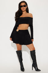 Mia Off Shoulder Skirt Set - Black