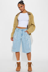 Well Sought After Baggy Denim Jorts - Light Wash