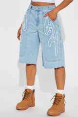 Well Sought After Baggy Denim Jorts - Light Wash