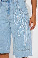 Well Sought After Baggy Denim Jorts - Light Wash