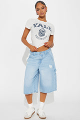 Talking About Me Ripped Carpenter Denim Jorts - Light Wash