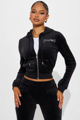 Playboy Iconic Velour Zip Front Hoodie - Black