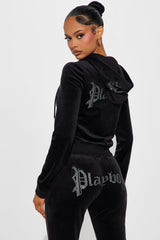 Playboy Iconic Velour Zip Front Hoodie - Black