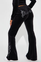 Playboy Iconic Velour Flared Pant - Black