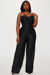 Lexi Pinstripe Vest Pant Set - Black/White
