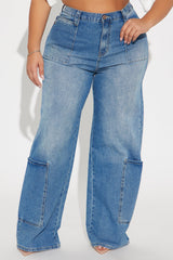 Press Rewind Cargo Pocket Straight Leg Jeans - Medium Wash