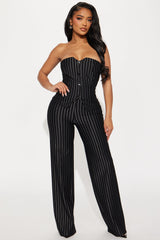 Lexi Pinstripe Vest Pant Set - Black/White