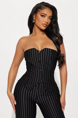 Lexi Pinstripe Vest Pant Set - Black/White