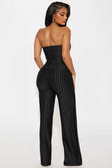 Lexi Pinstripe Vest Pant Set - Black/White