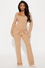 The Mia Double Lined Ponte Long Sleeve Pant Set - Tan