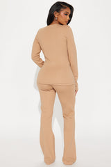 The Mia Double Lined Ponte Long Sleeve Pant Set - Tan