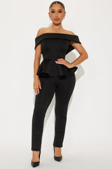 My Pretty Peplum Pant Set - Black