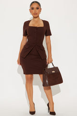 The Mia Double Lined Ponte Button Front Skirt Set - Chocolate