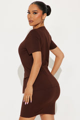 The Mia Double Lined Ponte Button Front Skirt Set - Chocolate