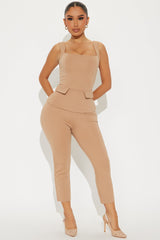 The Mia Double Lined Ponte Capri Set - Tan