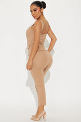 The Mia Double Lined Ponte Capri Set - Tan