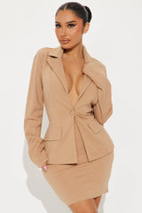The Mia Double Lined Ponte Blazer Skirt Set - Tan