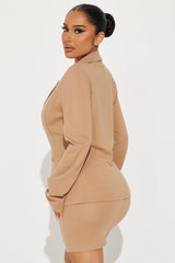 The Mia Double Lined Ponte Blazer Skirt Set - Tan