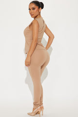 The Mia Double Lined Ponte Peplum Pant Set - Tan