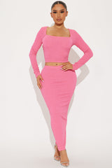 Reina Textured Skirt Set - Pink