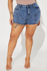 Majorly Moto Stretch Denim Shorts - Acid Wash Blue