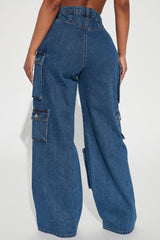 Lily High Rise Cargo Jeans - Medium Blue Wash