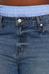 My Whole World Boxer Ripped Denim Shorts - Blue