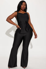 Emma Satin Pant Set - Black