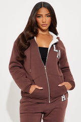 Let's Be Besties Sherpa Jogger Set - Brown