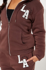 Let's Be Besties Sherpa Jogger Set - Brown