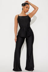 Emma Satin Pant Set - Black