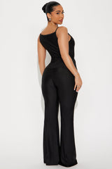 Emma Satin Pant Set - Black