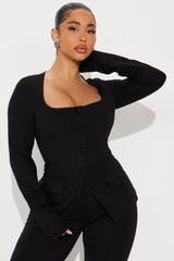 The Mia Double Lined Ponte Long Sleeve Pant Set - Black
