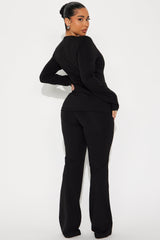 The Mia Double Lined Ponte Long Sleeve Pant Set - Black
