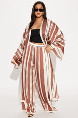 Alonna Satin Kimino Pant Set - Brown/combo
