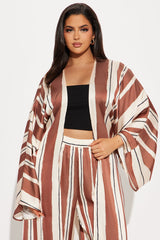 Alonna Satin Kimino Pant Set - Brown/combo