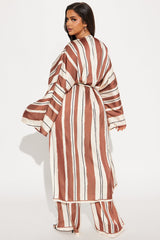 Alonna Satin Kimino Pant Set - Brown/combo