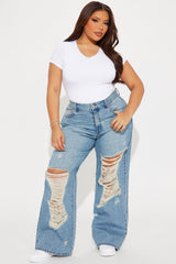 Melany Ripped Wide Leg Jeans - Medium Wash